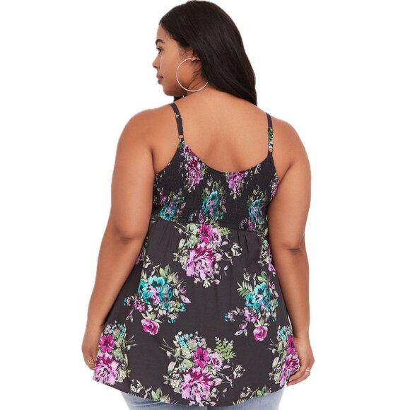 Torrid Babydoll Challis Smocked Cami GRAY FLORAL - size 1X - Picture 4 of 11